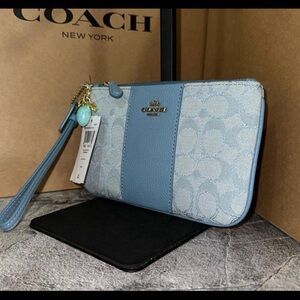 Coach Light Blue Signature Wristlet